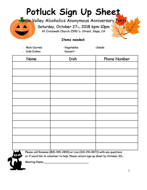 Potluck Sign Up Template