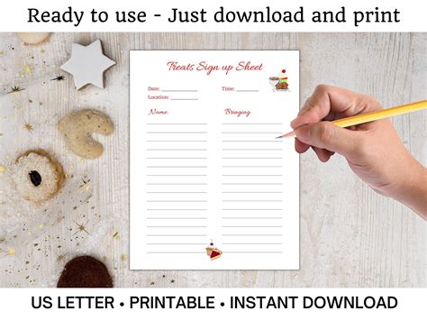 Potluck Treat Sign up Sheet, Food Sign up Sheet, Printable Party Treats