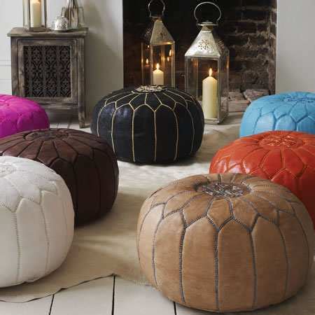 Pouf marocain Cuir Coussin berbère, repose-pieds fait main