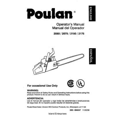 Poulan chain saws operator s manual. - Art commission and the municipal art society guide to manhattans outdoor sculpture.