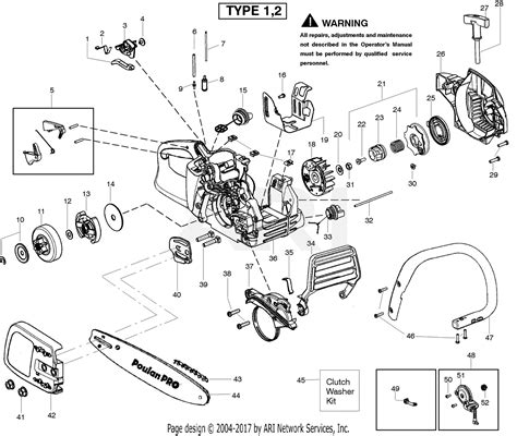 Repair parts and diagrams for PPB 3416 - Poulan Pro Chainsaw, Type 1