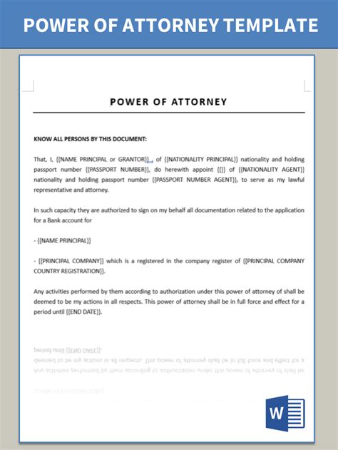 Power Of Attorney For Bank Account Template