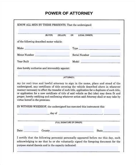 Power Of Attorney Form Free Printable