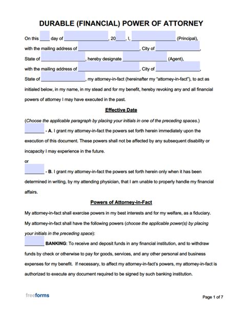 Power Of Attorney Form Free Printable