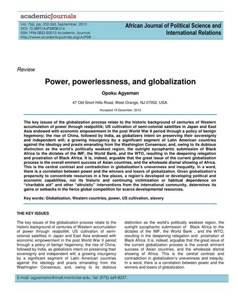 Power Powerlessness And Globalization