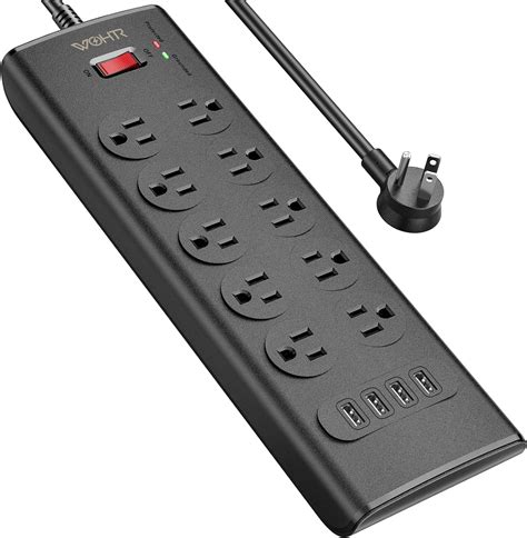 Power Strip,Wohtr Surge Protector with 10 AC Outlets & 4 USB …