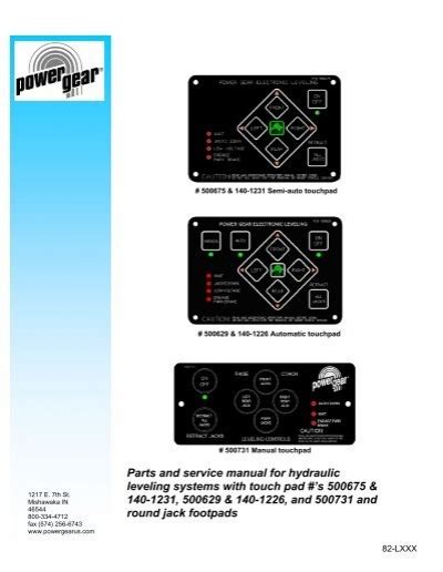 Power gear leveling system manual. The correct replacement keypad for your Power Gear leveling system that used the 500731 keypad/controller is part LC359403 which we offer as part # LC82FR. Lippert has confirmed that this is the correct replacement. ... power gear; Q&A: Installation of Manual Leveling Control Kit On P30 National Dolphin; Video: Review of Lippert Replacement Key ... 