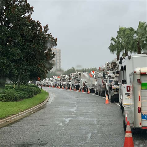 Power providers ask that residents report any outages they are experiencing. Report outages with Florida Power and Light Company here, or call 1-800-468-8243. To report a downed power line, call 1-800-4OUTAGE. Report outages with Duke Energy here, call 800-228-8485 or text "OUT" to 57801.. 