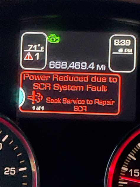 Current MSG is "Power reduced due. Mechanic's Assistant: The Mechanic will know what to do about your engine. Do you have any other details that could be helpful? The first MSG was "SCR system altered or fault" then "Power reduced due to SCR system fault". Before these MSG the dash showed a check engine light which fault code was "SPN 3226 FMI 4". 