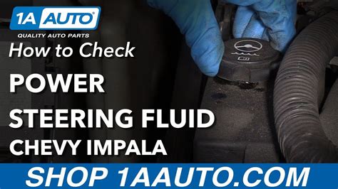 Follow these steps to check the power steering fluid in your Chevy Impala: 1) Park your car on a level surface. 2) Turn off your car and remove the key from the ignition. 3) Remove the Phillips head screw that holds your front wheel well cover in place (it looks like a small star). 4) Carefully pull up on the front wheel well cover to access .... 