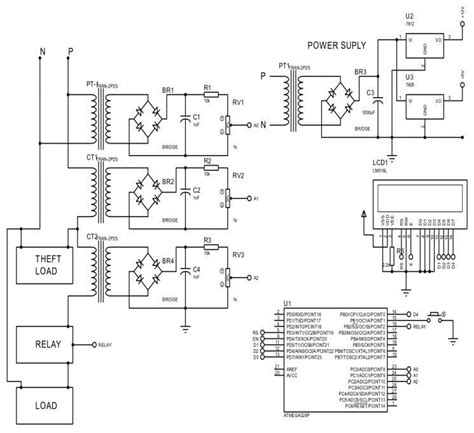 Power theft detection circuit diagram.  If the readings from the two current tr...