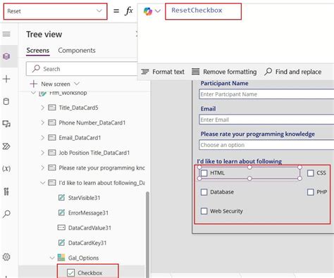Powerapps gallery with checkboxes.  I would like to click a button and clea...