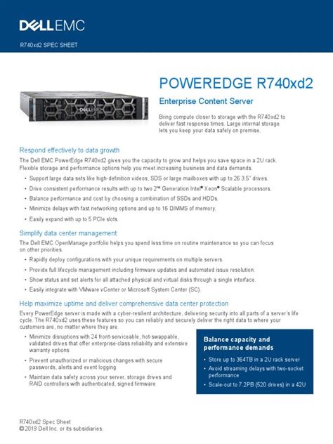 Poweredge r740xd2 Spec Sheet PDF Solid State Drive Computer Data