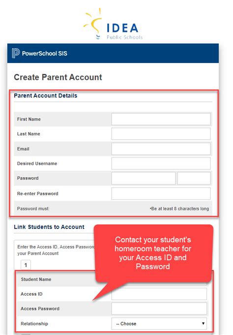 Create Parent Account Parent Account Details First Name Last Name Email Re-enter Email Desired Username Password Re-enter Password Password must: •Be at least 8 …. 