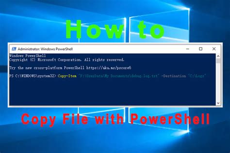 Powershell copy file.  The first three commands show the existing folder structure and the conte...