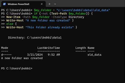 Powershell create folder if not exists. net class to check if folder exists.  The Force param...