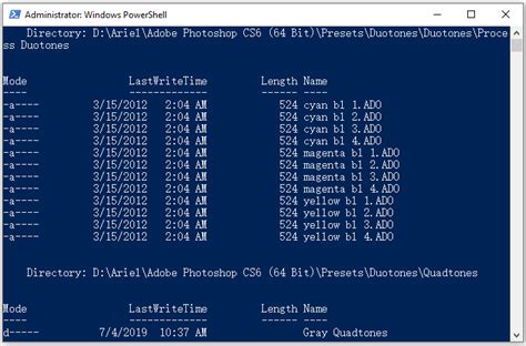 Powershell file format.  /S: Displays files in the specified directory and all subdi...