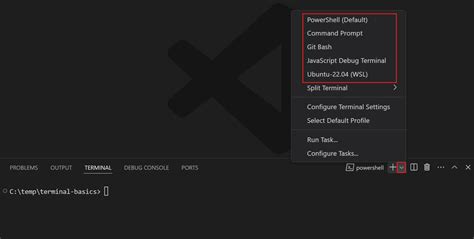 Powershell linux commands.  A new terminal opens with the selected shell, where you can ent...