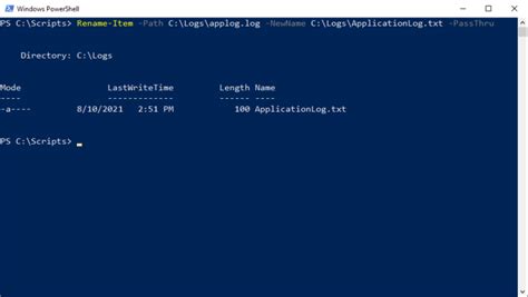 Powershell rename folder.  See the basic syntax, an example, and a screen...
