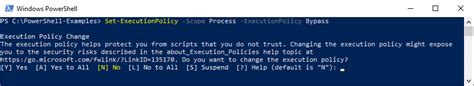 Powershell script not digitally signed bypass.  The Set To temporarily bypass the exe...