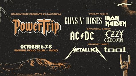 Powertrip festival. Sep 19, 2023 · Power Trip will be held Oct. 6 through 8 at the Empire Polo Club in Indio, home of the Coachella Valley Music and Arts Festival and Stagecoach country music festival. 