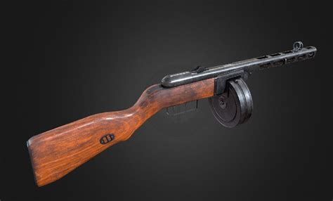 The PPSh-41 (Pistolet-Pulemyot Shpagina), designed by Georgi Shpagin, was a magazine-fed, mass recoil-fired automatic submachine gun that fired from an open bolt. It used 7.62 x 25 Tokarev ammunition and had magazines in the form of a 71-round drum or 35-round curved magazines, with a rate of 900 rounds / min. .... 