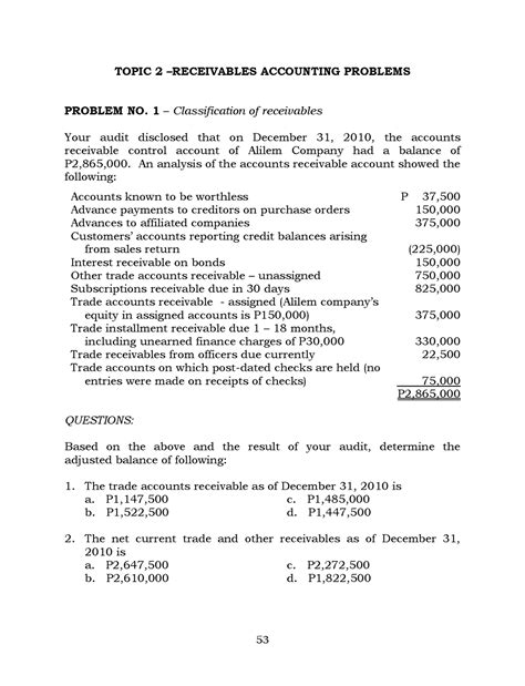 Practical Accounting Problems - RECEIVABLES - TOPIC 2