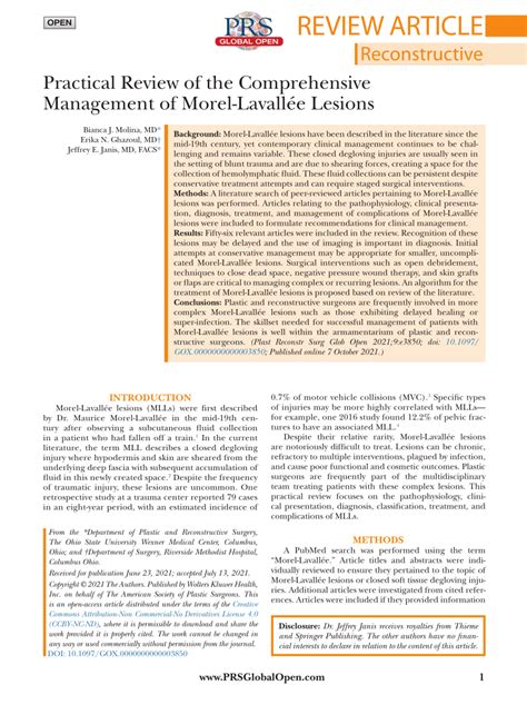 Practical Review of the Comprehensive Management of Morel-Lavallée Lesions