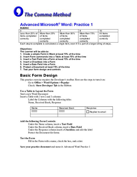 Practical exercises microsoft word