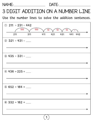 Practice Adding ThreeDigit Numbers On An Open Number Line Worksheets