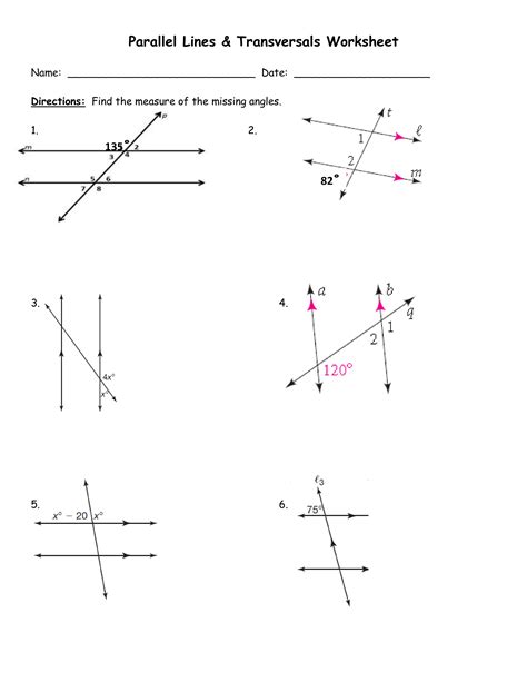 Practice Parallel Lines And Transversals