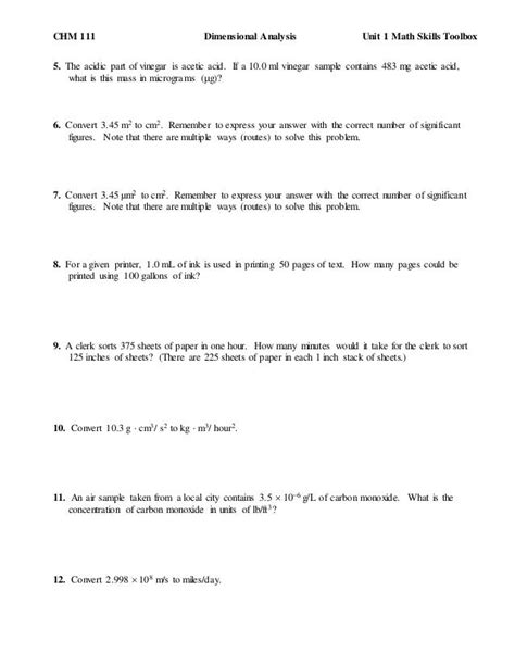 Practice Problems Dimensional Analysis Blank