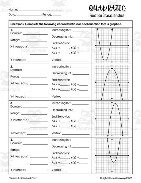 Practice Worksheet Graphing Quadratic Functions In Standard Form The