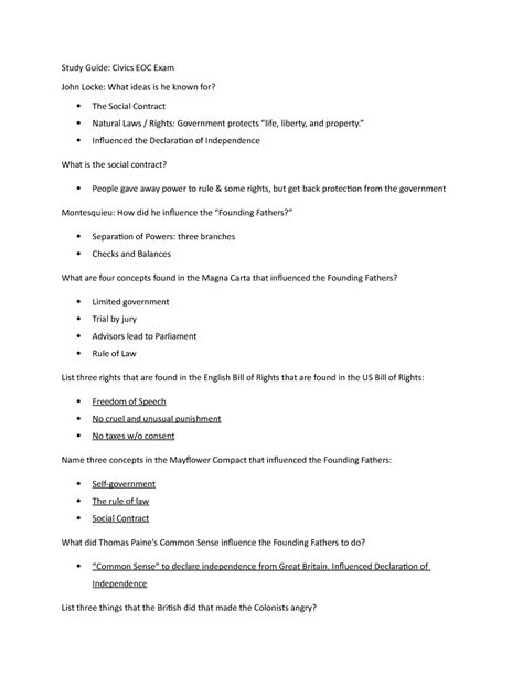 1) Years old 2) Live in U.S. for 3) Good. Naturalization Process. Civics EOC Study Guide. Directions: Complete each section of the study guide using your understanding of the concepts from throughout the year. You may have to research, revise, and return to sections to respond to each prompt correctly.. 