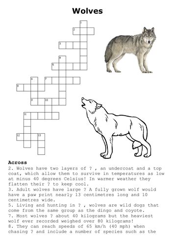 Prairie wolf crossword clue. wreck. combined effort. guzzle. withdrawnness. cover with plaster. places to pitch tents. All solutions for "Of a wolf" 7 letters crossword clue - We have 1 answer with 6 letters. Solve your "Of a wolf" crossword puzzle fast & easy with the-crossword-solver.com. 
