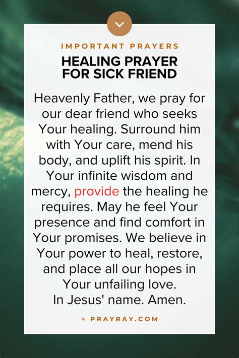 Prayer for healing for a friend scripture.  1.  Discover powerful prayers for he...