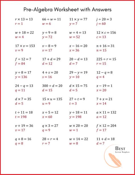 Pre Algebra Test Questions And Answers