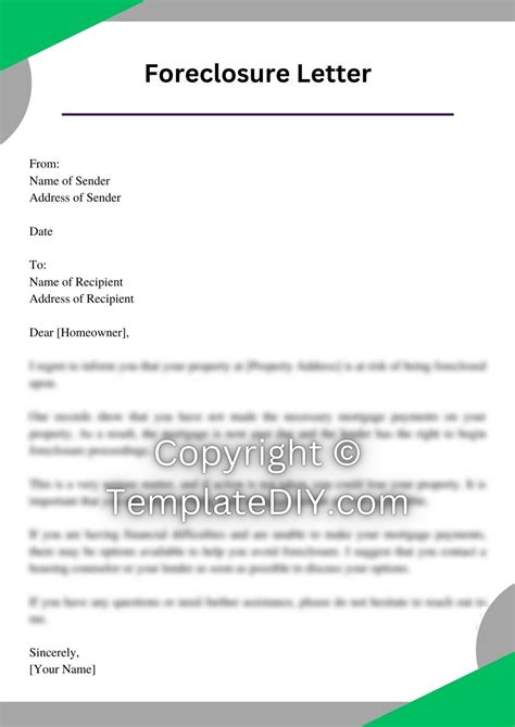 Pre Foreclosure Letter Sample Template with Example PDF Word