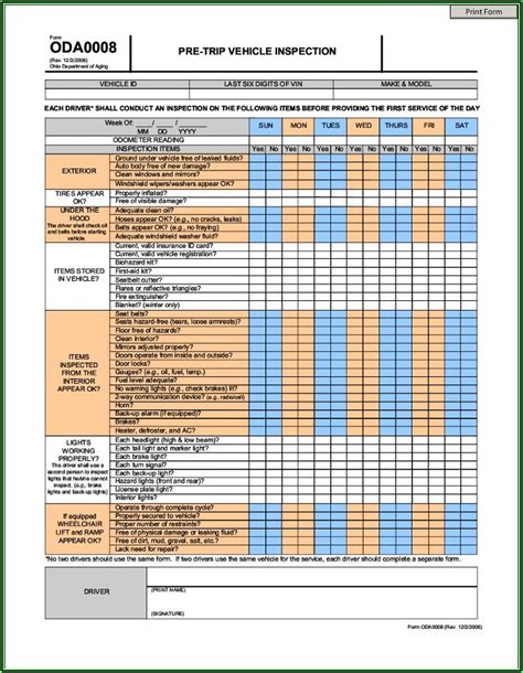 Pre Trip Inspection Checklist Form Forms NzY2Mg Resume Examples