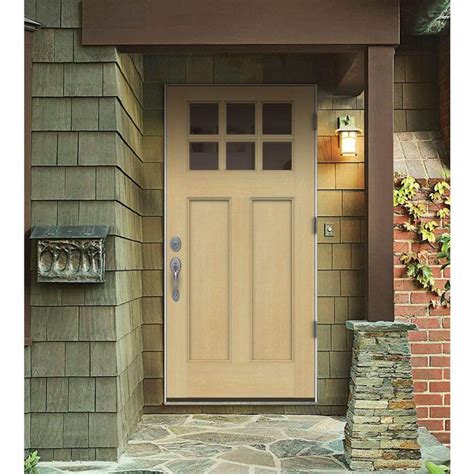 Pre hung exterior door with rot resistant frame. Exterior Doors; Front Doors; JELD-WEN 36-in x 80-in Fiberglass Right-Hand Inswing Primed Prehung Single Front Door with Brickmould Insulating Core. Item #461879. 