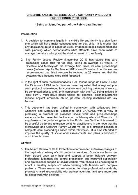 Pre-Court Proceedings protocol and Public Law flowchart