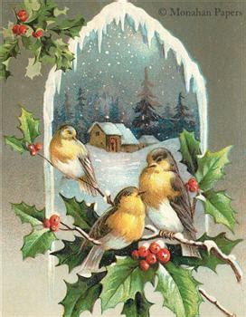 Pre-Linen Christmas CUTE YELLOW BREASTED BIRDS ON HOLLY …