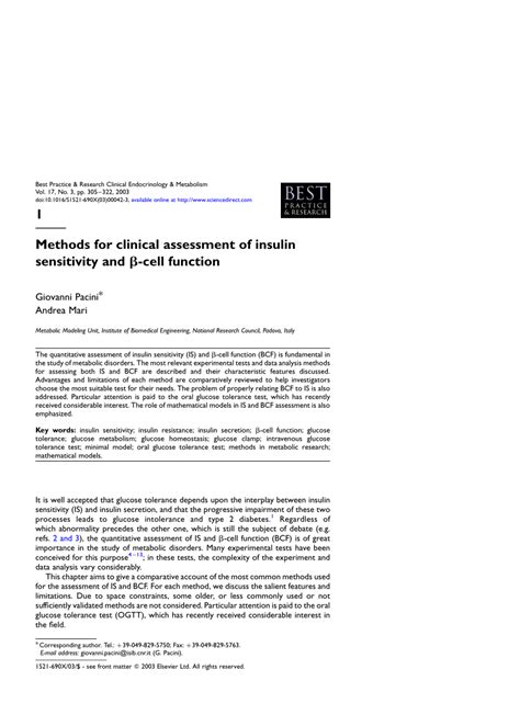 Pre-clinical methods for the determination of insulin sensitivity