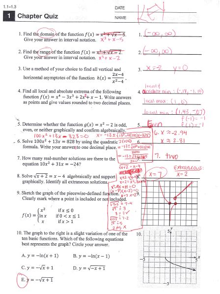 PreCalculus Chapter 1 Test Prep