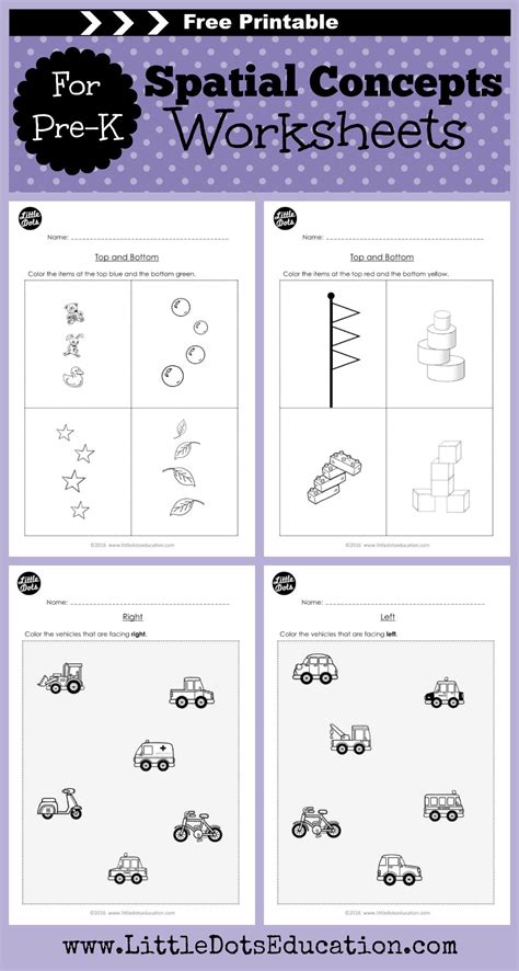 PreK Spatial Concepts Worksheets and Activities Spatial concepts