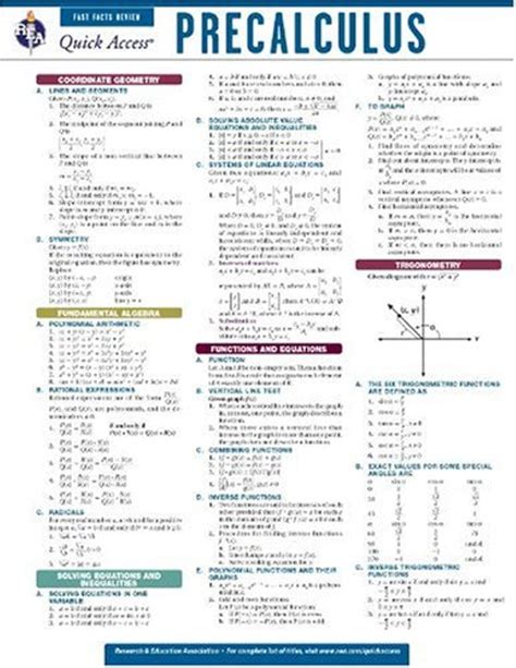 Full Download Precalculus  Reas Quick Access Reference Chart By Research  Education Association