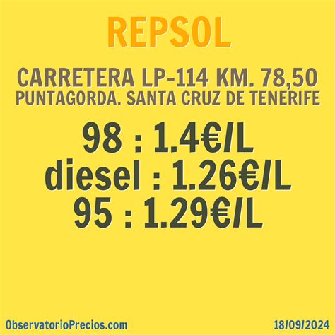 Precios combustible gasolinera REPSOL en CARRETERA A-49 KM.