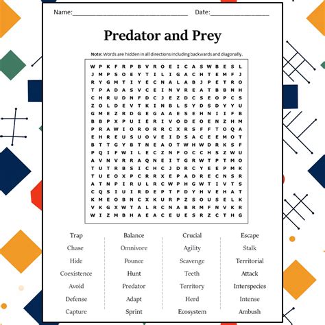 Predator And Prey Word Search Puzzle Worksheet Activity PDF