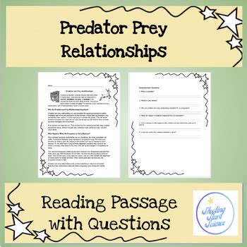 Predator and prey reading comprehension.  A reading passage and questions about...
