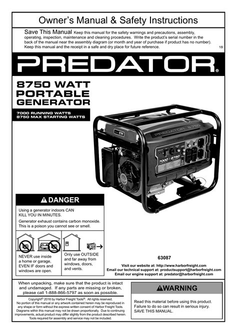 View and Download Predator 68525 owner's manual & safety instructions online. 7000 Running Watts/ 8750 Peak Watts Portable Generator. 68525 portable generator pdf manual download. Also for: 68530, 69671, Predator 6500, Predator 5500. ... Under normal operating conditions subsequent maintenance follows the schedule explained in the SERVICE .... 